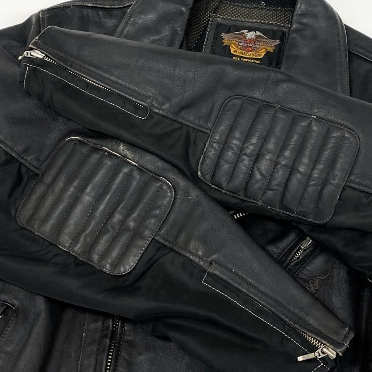90s ハーレーダビットソン　レザージャケット　黒　本革　2way 42 XL 67g24 HARLEY DAVIDSON ハーレーダビッドソン 90周年記念 ダブル