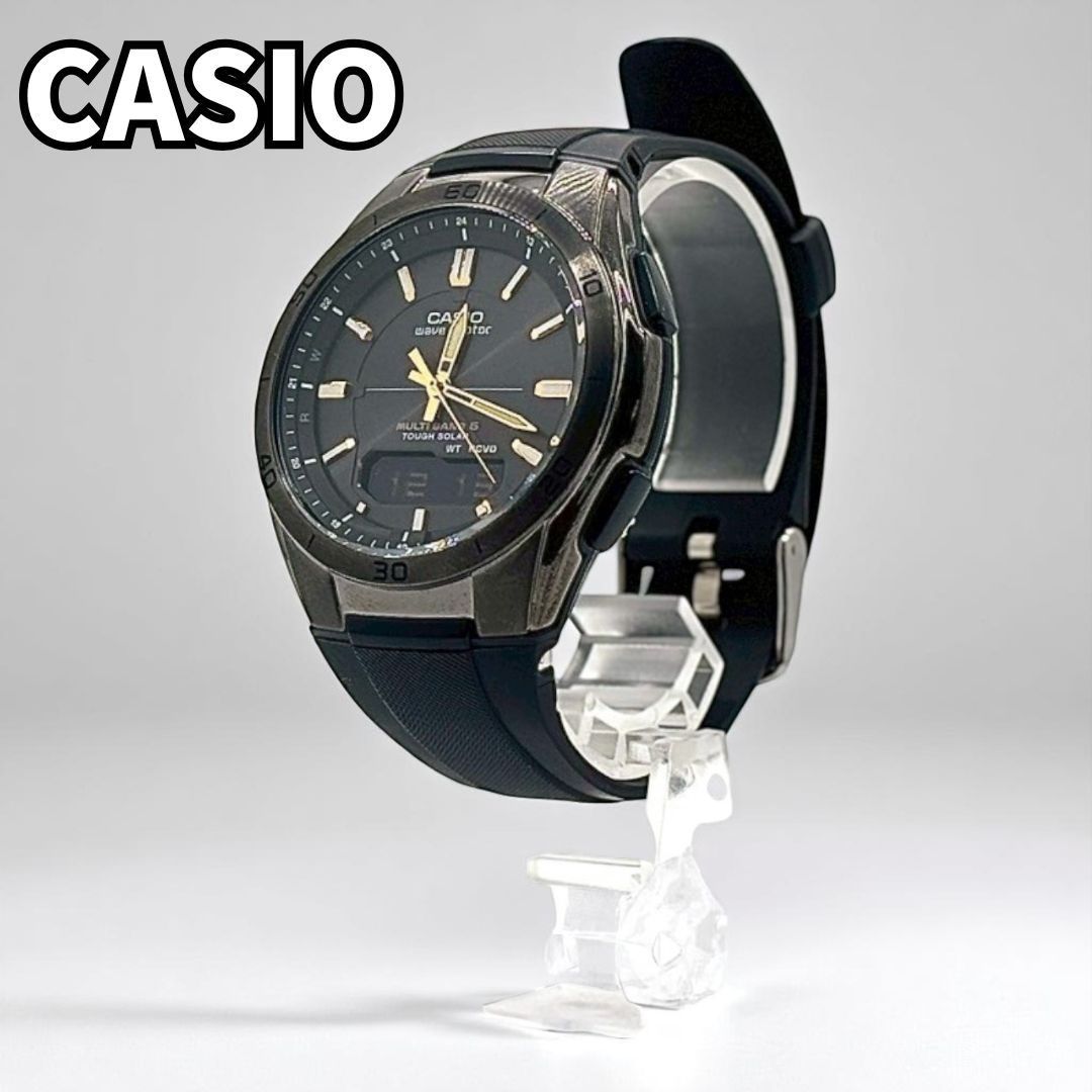 【賢く使える一本✨】　CASIO カシオ　 アナデジ腕時計 ウェーブセプター 電波ソーラー 10気圧防水 タフソーラー ラバー WVA-M640 メンズ アウトドア　ブラック