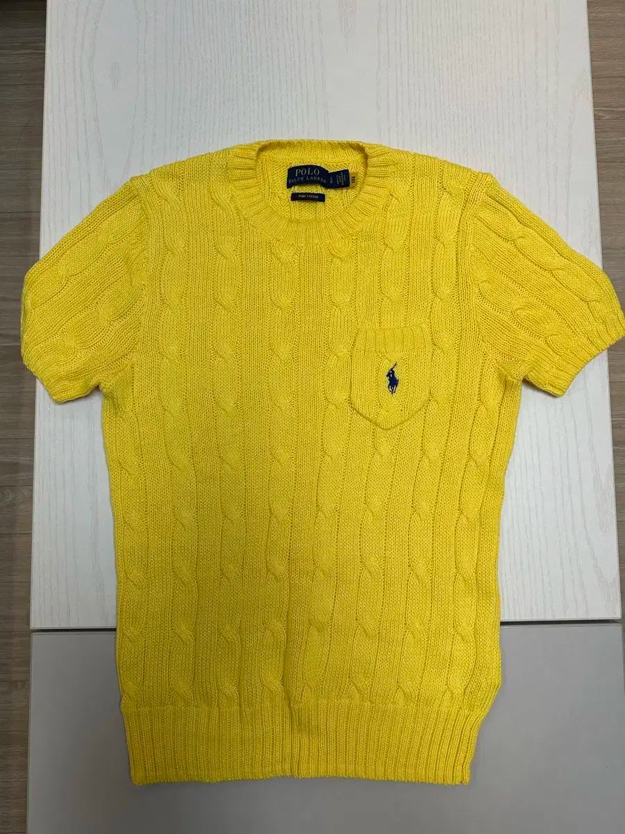 S POLO RALPH LAUREN ポロラルフローレン 半袖 ポケット ケーブルニット 黄色