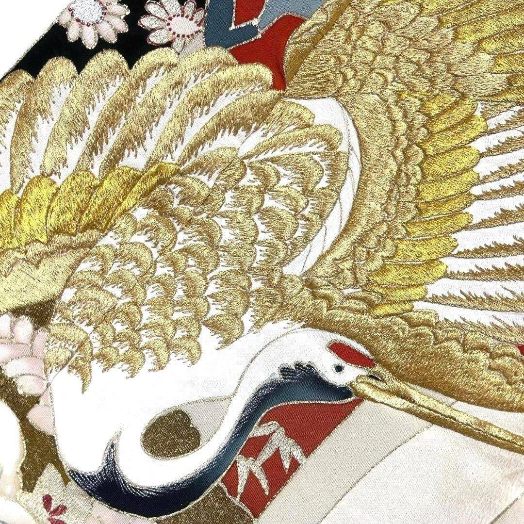 振袖 アンティーク 刺繍 鶴 桐の花 成人式 晴れの日 着物 045a p 