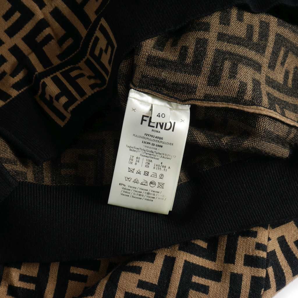 フェンディ FENDI FFロゴ ズッカ柄 半袖ニットセーター 40 ブラウン 茶 フェンディ FENDI FFロゴ ズッカ柄 半袖ニットセーター 40 ブラウン 茶