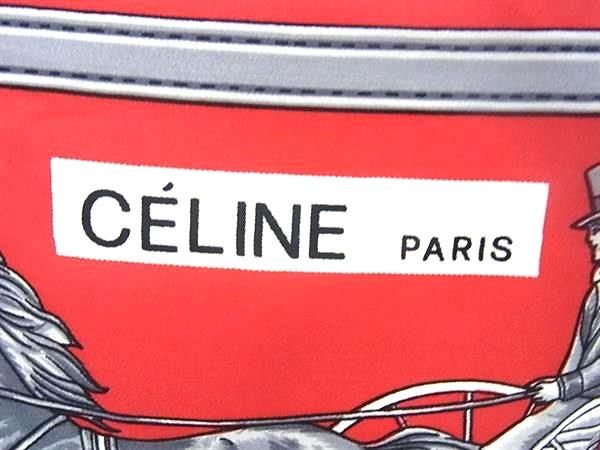 CELINE セリーヌ マカダム柄 馬車柄 大判 スカーフ ストール ショール ホワイト系×レッド系 DE8989