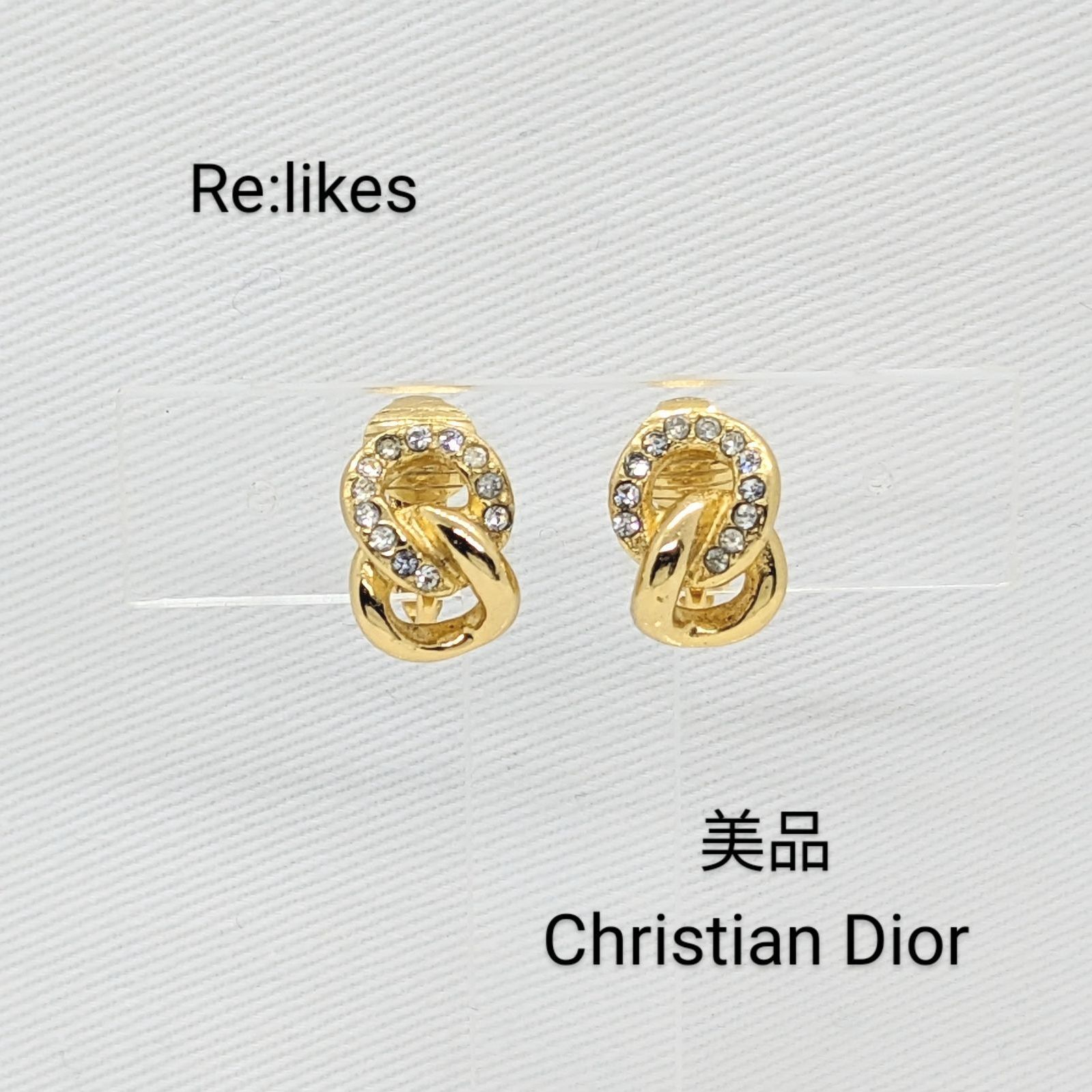 美品 Dior ゴールドカラー ラインストーン ヴィンテージ イヤリング