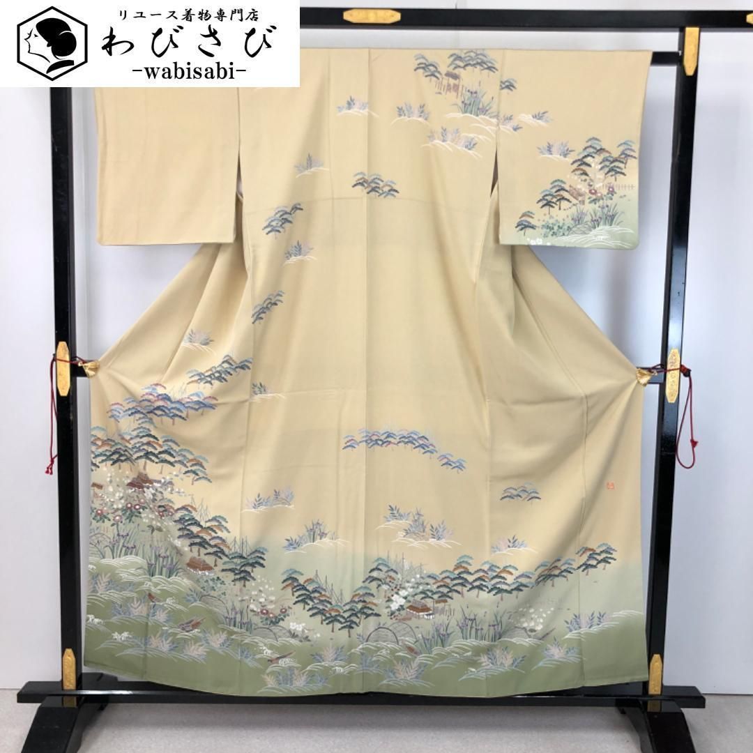 訪問着 作家物 風景 松花模様 波に舟 蒸栗色 K-5409