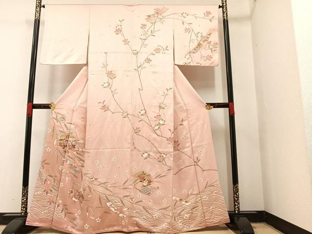 平和屋着物□訪問着 御所車枝花絵巻文 金彩 正絹 逸品 AAAY1100ph  