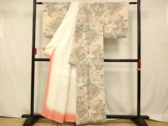 平和屋着物▽上質な小紋 単衣 藍 型染め 切嵌花文