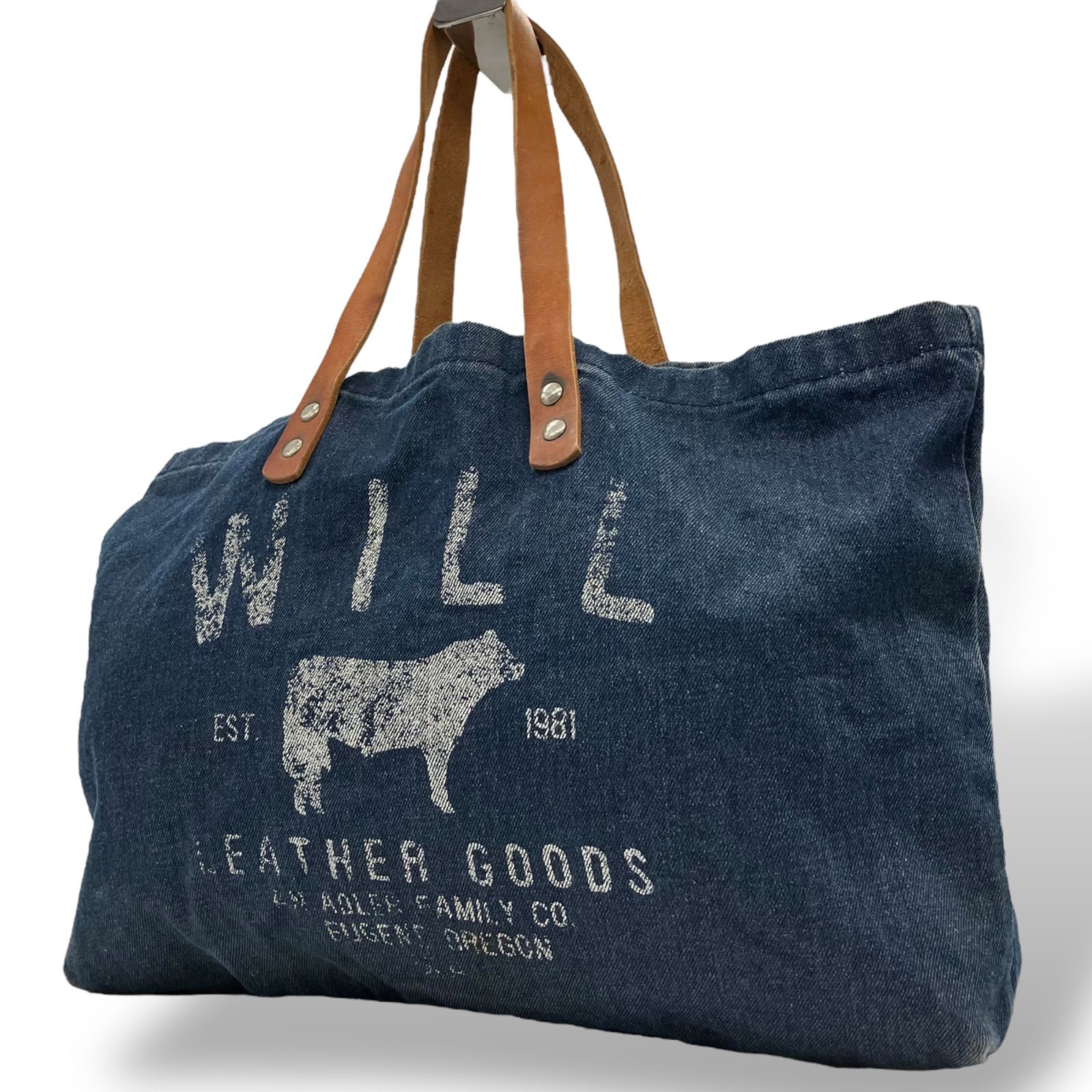WILL LEATHER GOOD トートバッグ デニム 本革 A4 1423 WILL LEATHER GOOD トートバッグ デニム 本革 A4 1423 - メルカリ