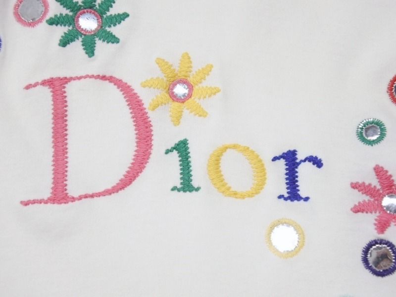 Christian Dior - 極美品 Christian Dior クリスチャンディオール Vネック半袖Tシャツ 5E16155952 サイズ36 ミラー フラワー 刺繍 ガリアーノ期 中古 4b005201 Christian Dior - 極美品 Christian Dior クリスチャン