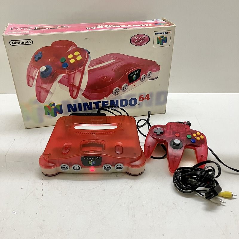 【ジャンク品】 Nintendo  ニンテンドー ゲームハード ニンテンドウ64 本体 コントローラー ケーブル アダプタ 現状品 NUS-S-TRWA(JPN) クリアレッド 1.8kg