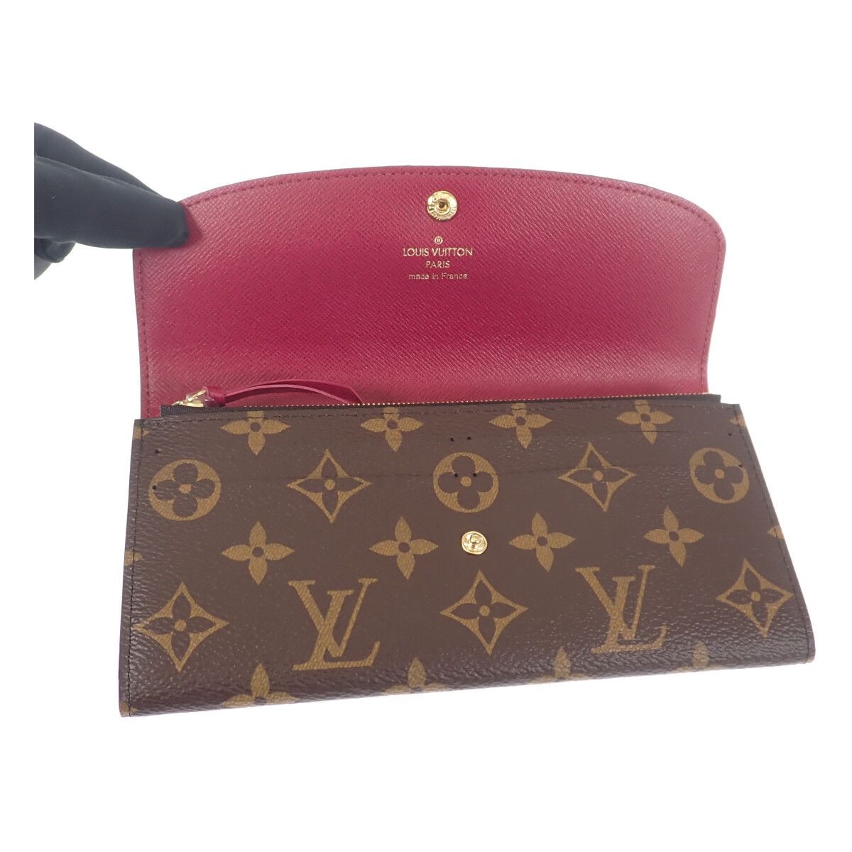 【中古】【Sランク】LOUIS VUITTON ルイヴィトン ポルトフォイユ・エミリー 長財布 M60697 モノグラムキャンバス ブラウン フューシャ レディース【ISEYA】