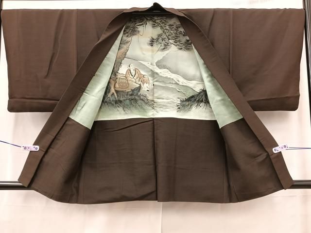 平和屋着物□男性 紬 色無地 アンサンブル 涅色 正絹 逸品 BAAN6319hv