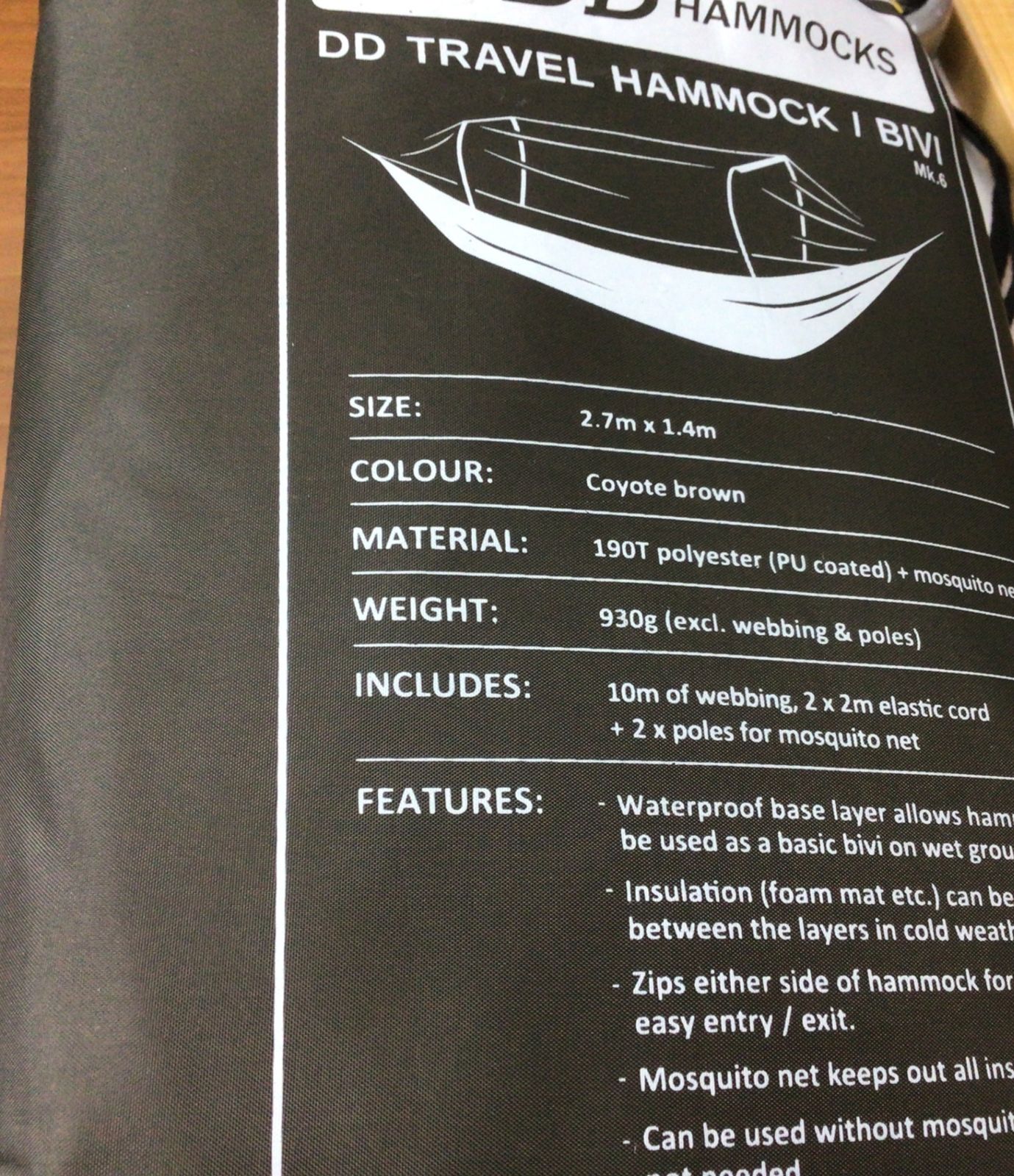 5017 DD Hammocks DDハンモック Travel Hammock BIVI Mk.6 モスキートネット付き 軽量 ソロキャンプ 登山用 アウトドア