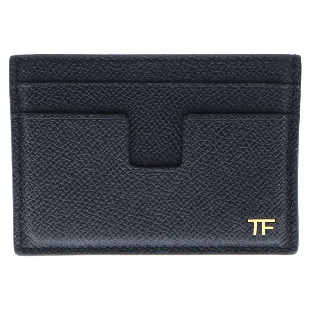 TOM FORD (トムフォード) SMALL GRAIN CALF T LINE CLASSIC CARD HOLDER マネークリップ付き ロゴ金具カードケース YM232 LCL081G ブラック