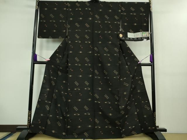 平和屋本店 上 国指定重要無形文化財 本場久米島紬 単衣 手織 草木染 泥染 証紙付き DZAB0619kh5