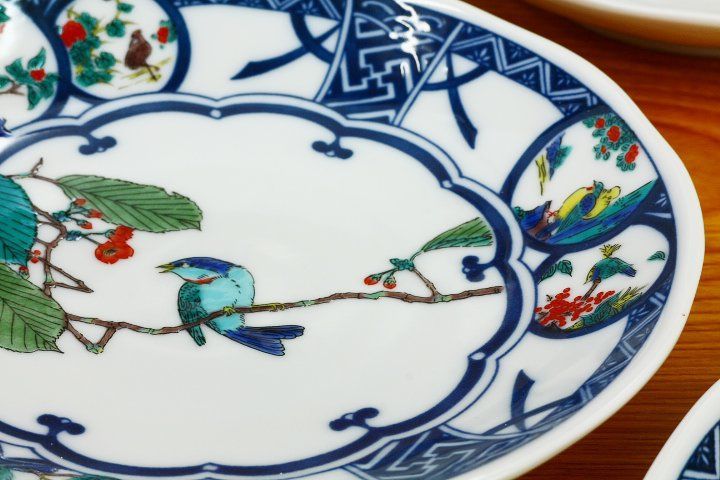 九谷焼 青郊窯 5.8号皿揃 染付丸紋花鳥図5枚組 - メルカリ