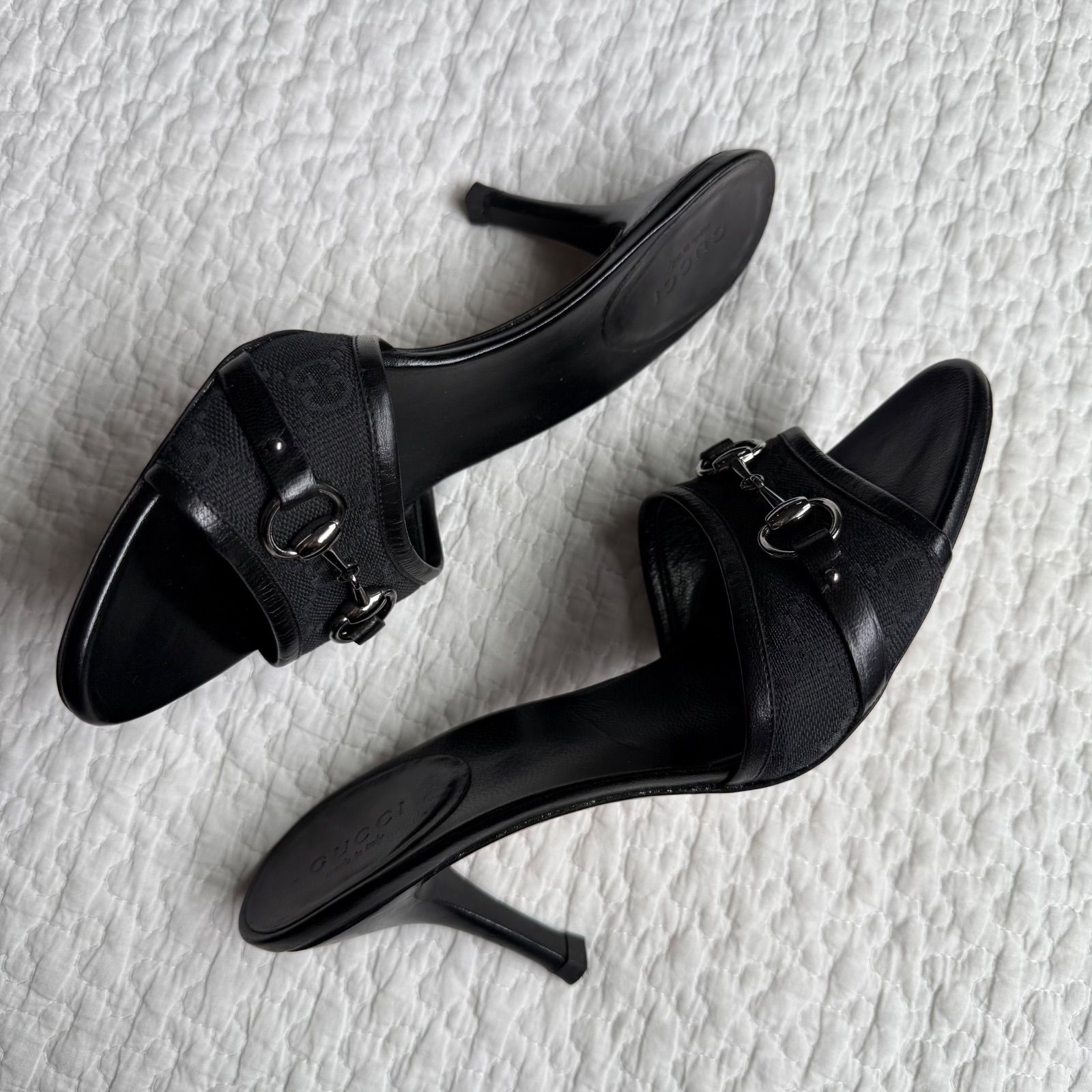 美品 GUCCI グッチ ホースビットサンダル GGキャンバス レザー