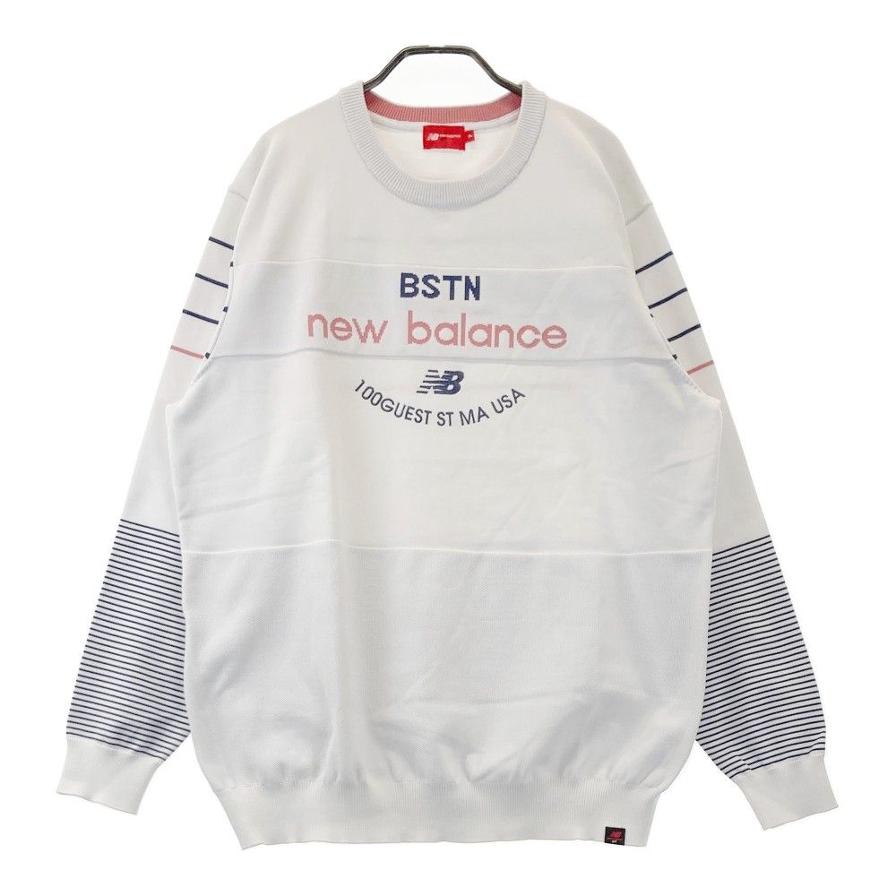 サイズ：7 NEW BALANCE GOLF ニューバランス  クルーネック 長袖ニットセーター  ホワイト系 [240101443105] ゴルフウェア メンズ ストスト サイズ：7 NEW BALANCE GOLF ニューバランス クルーネック 長袖