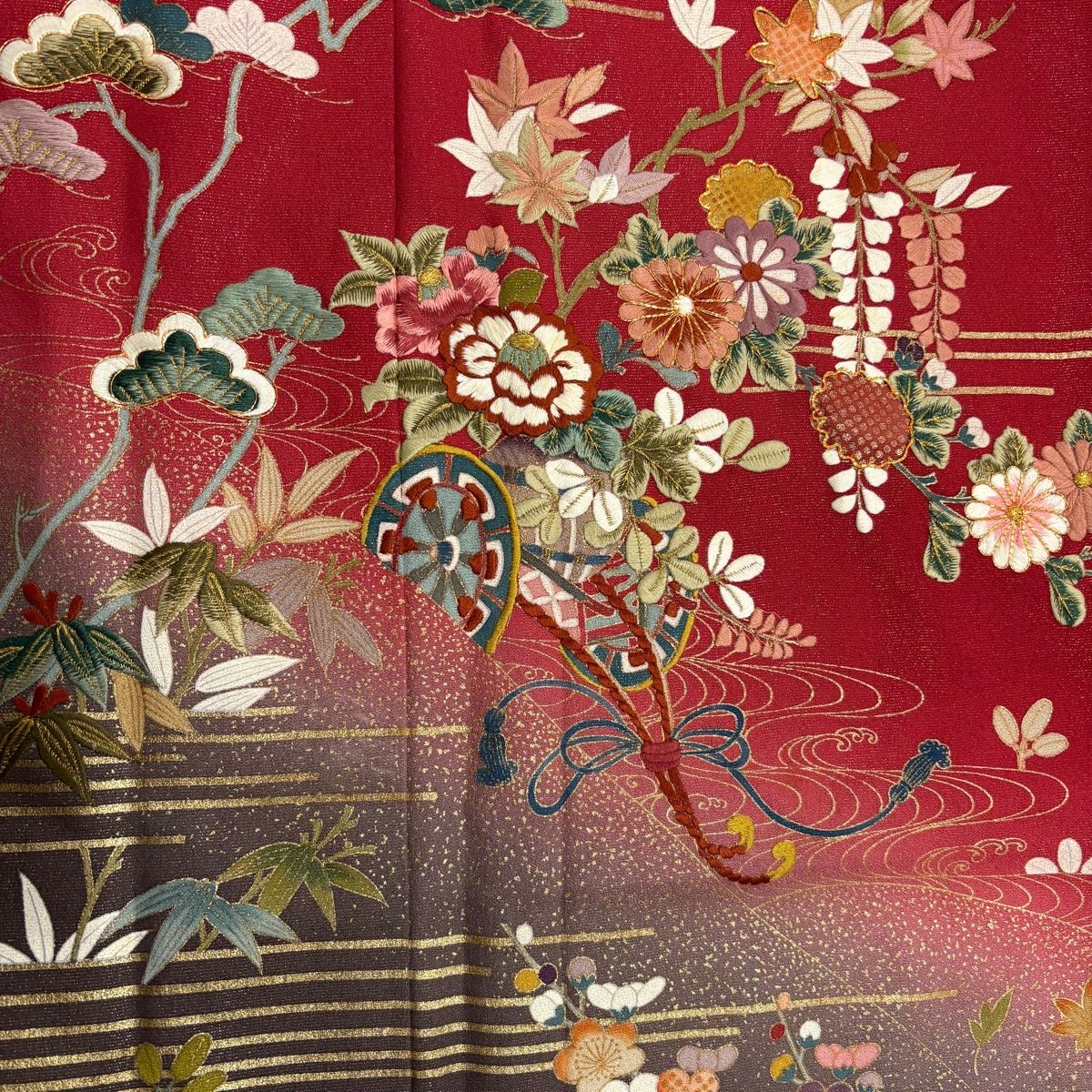 彌榮 (弥栄いやさか) 振袖フルセット 身丈168.5裄68 絞り紫 黒 訪問着 身丈163cm 裄丈65cm M 袷 翠山工房 落款あり 山並み 霞