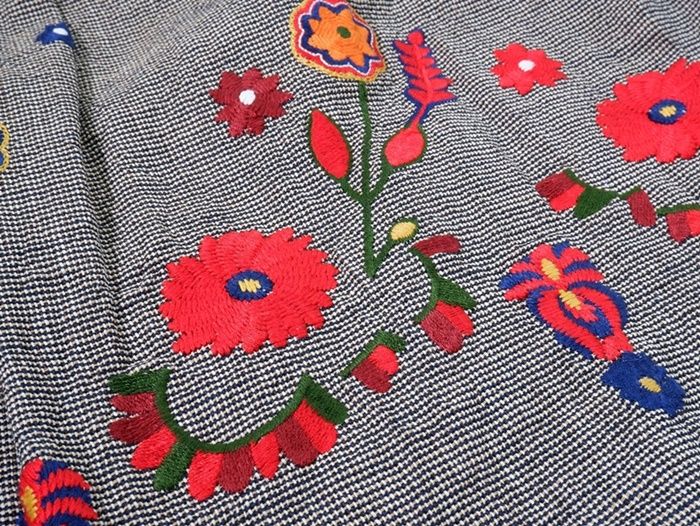 45R インディゴ ギマツイード 花柄 刺繍 スカート 2 フラワー 45rpm 45R 45rpm スカート 2 インディゴブルー 柄 45R - 45R