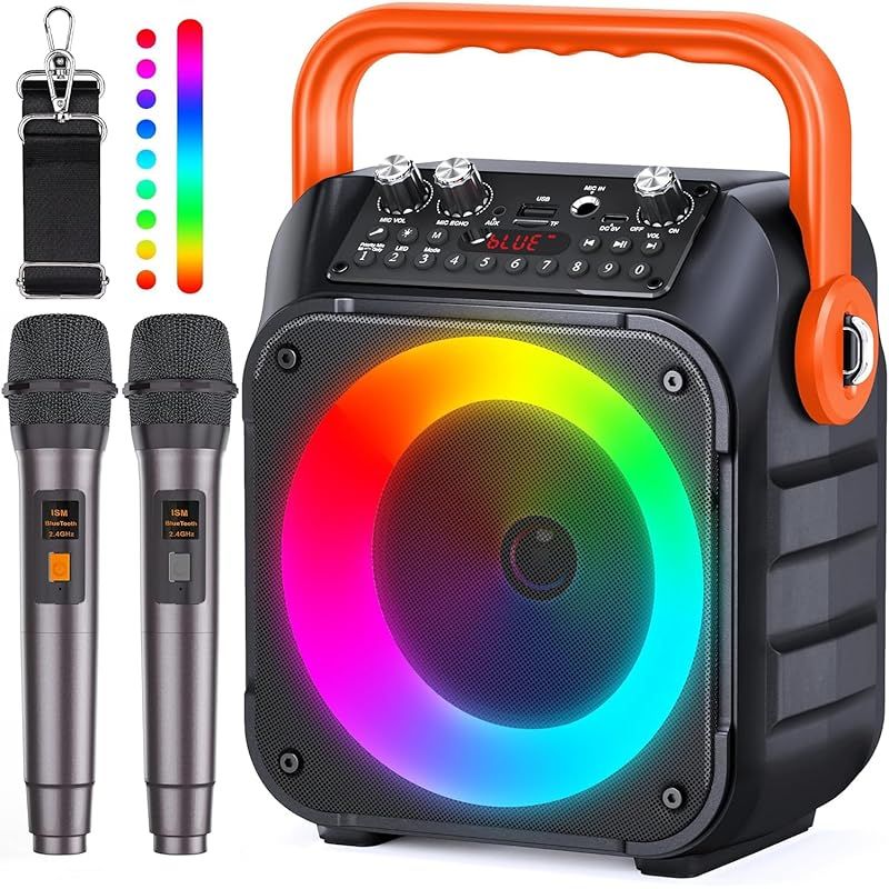 カラオケセット 拡声器 スピーカーセット 家庭用 ワイヤレスマイク2本