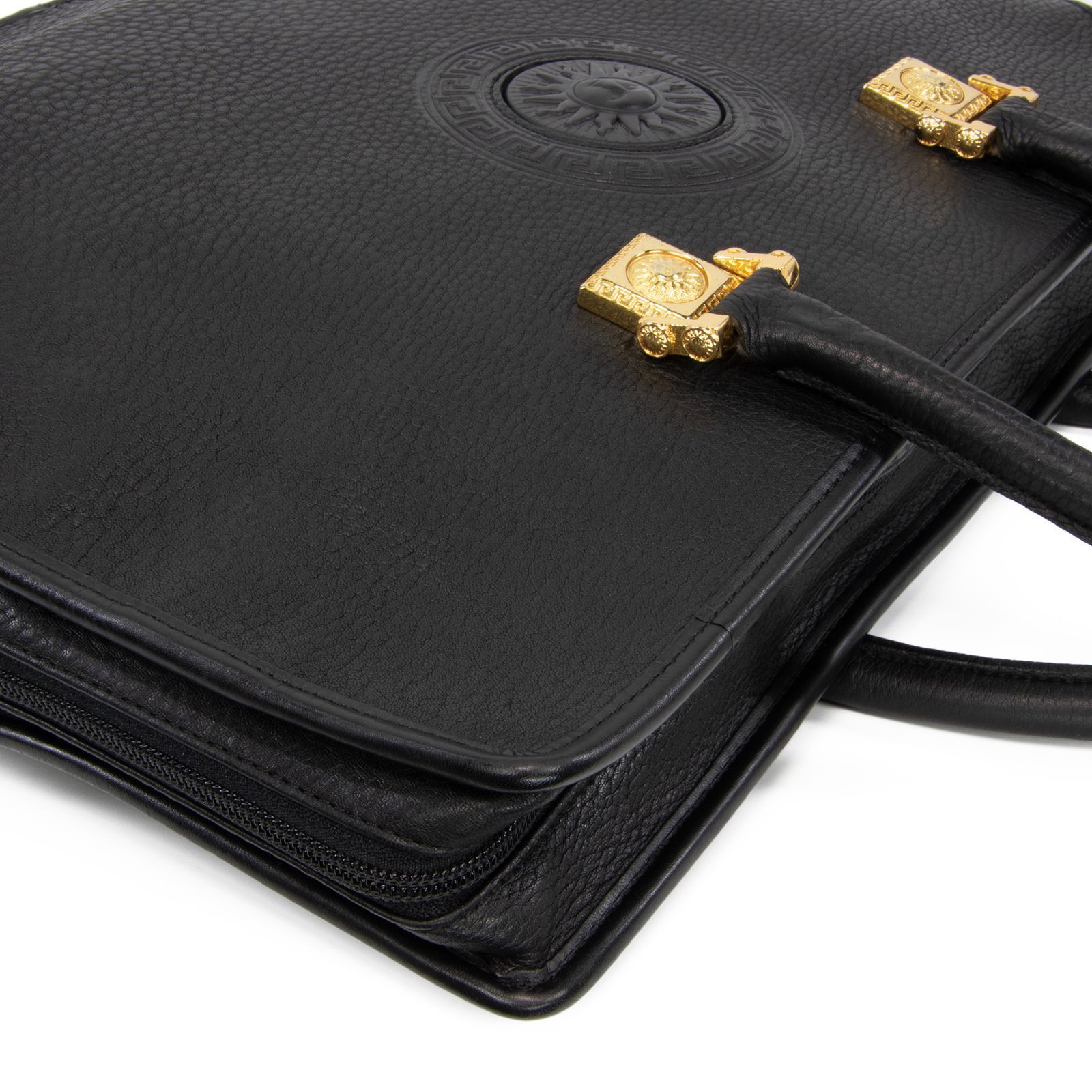 美品✨ヴェルサーチ ビジネスバッグ サンバースト ゴールド金具 黒 ヴェルサーチ サンバースト バッグ ハンドバッグ レディース☆0329