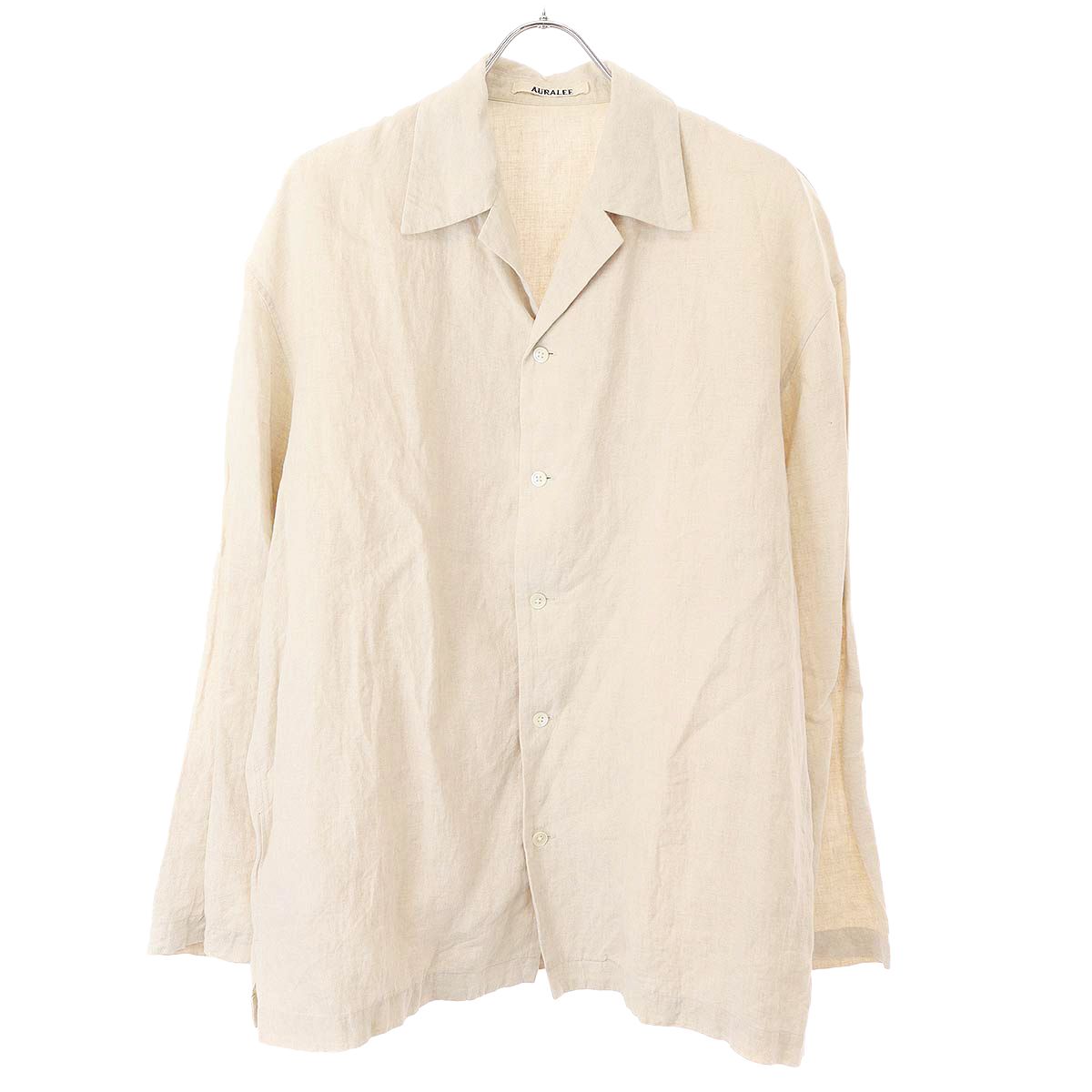 AURALEE ベージュ リネン 長袖シャツ AURALEE オーラリー 18SS LINEN GABARDINE OVER SHIRTS リネンシャツ