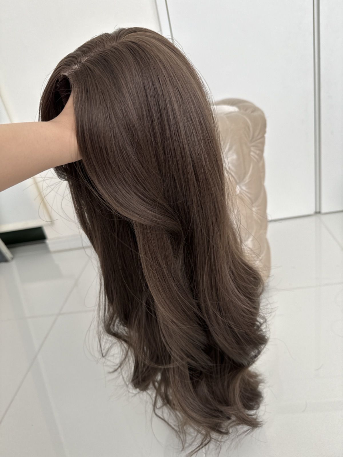 ❤ 人毛100％ 美人ロングストレート フルウイッグ 人工頭皮 ブラウン