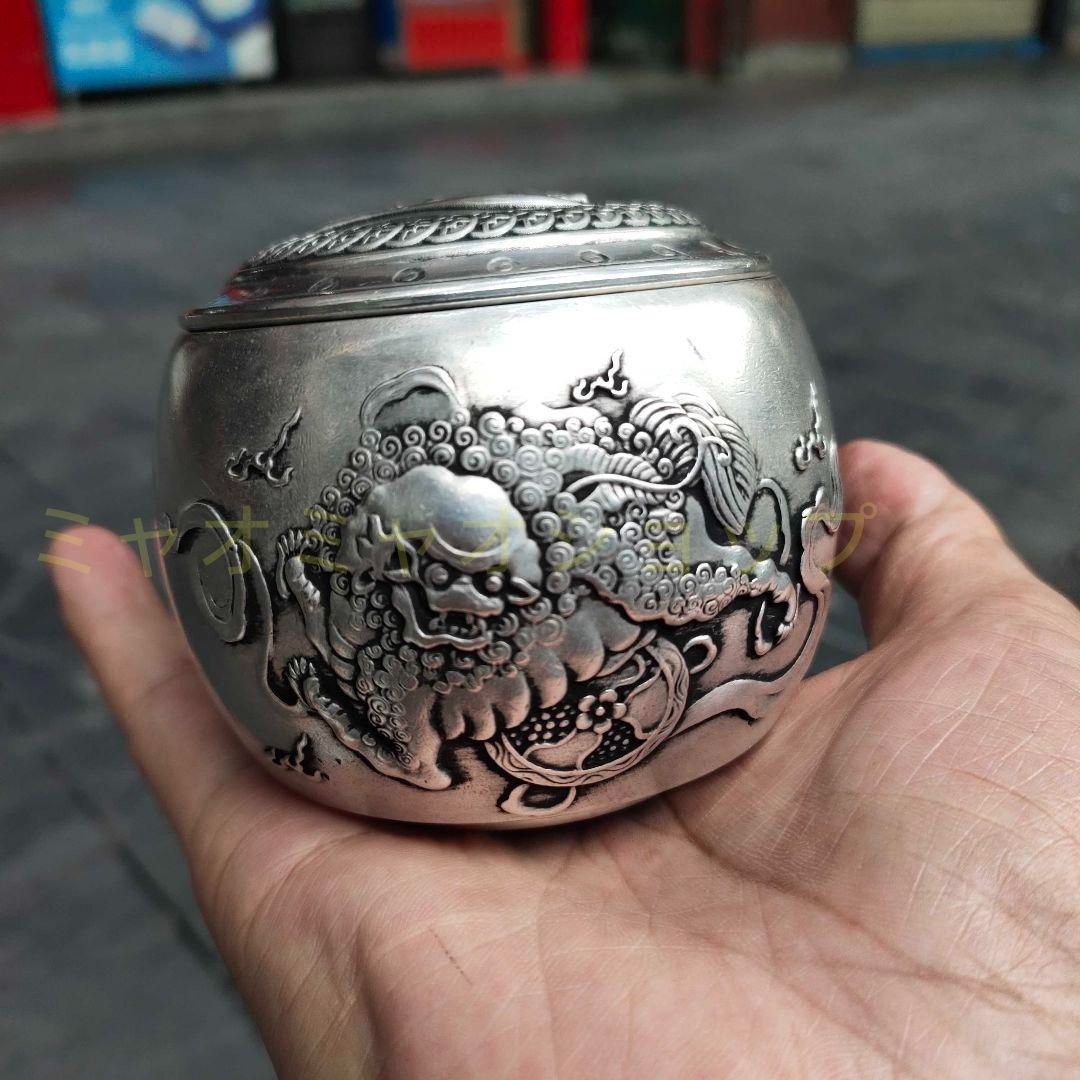 銅製 茶筒 招財進宝獅子茶筒 茶道具 香道具 装飾品 工芸品 置物 銅製