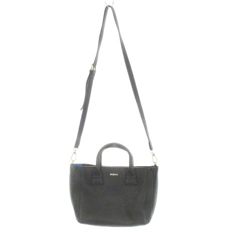 フルラ レザー 2way ショルダーバッグ 肩掛けシボ革 ブラック 美品 フルラ FURLA ハンドバッグ ショルダーバッグ 2way レザー シボ