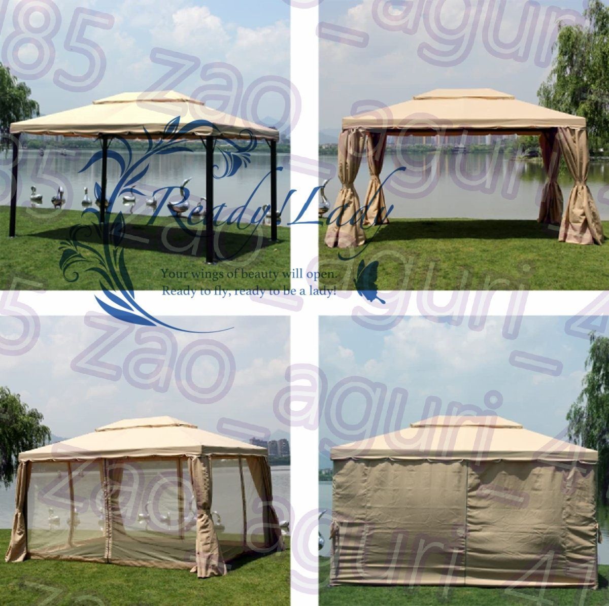 大型ローマンテント ポリエステルカーテンと蚊帳付きパティオパーゴラキャノピー
