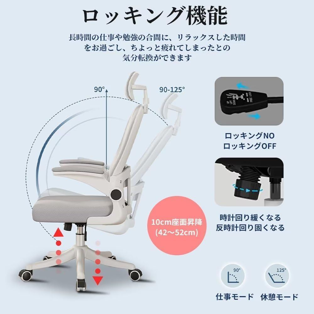 360度回転 ハイバックオフィスチェア 跳ね上げ式アーム ランバー