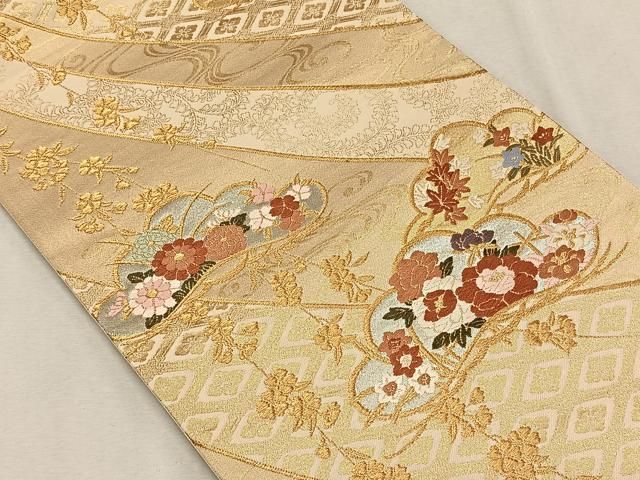 平和屋着物◎六通柄袋帯 唐織 笠松花文 金銀糸 正絹 逸品 CAAX3366qv