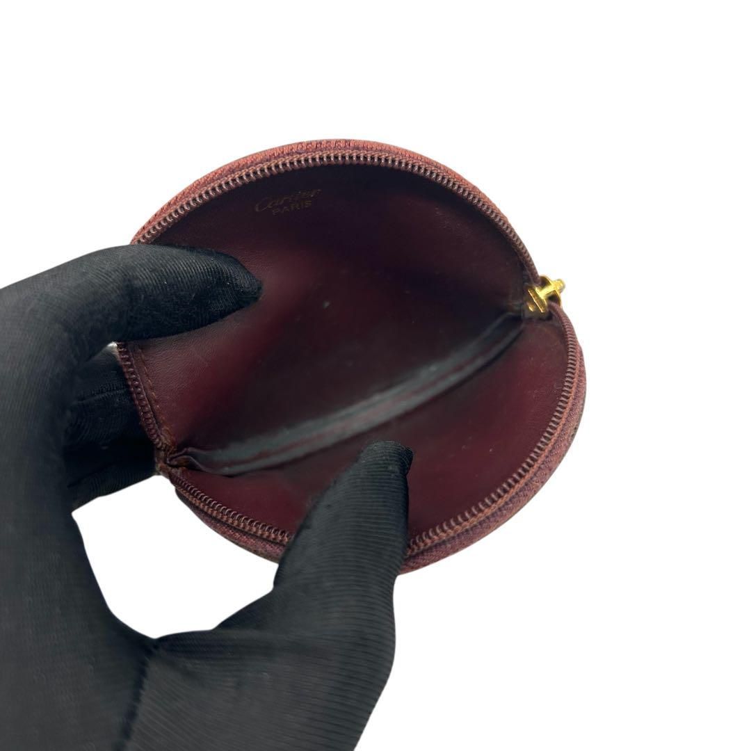 良品 1184 カルティエ コインケース 小銭入れ レザー ボルドー 丸型