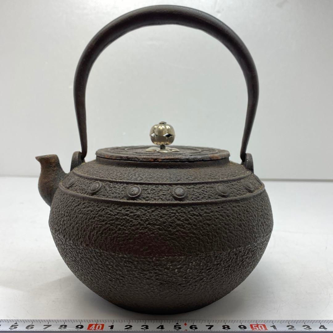 銀摘 古鏡蓋 鉄瓶 トヒサ 直径18㎝ 1472g 本 東山6-0116