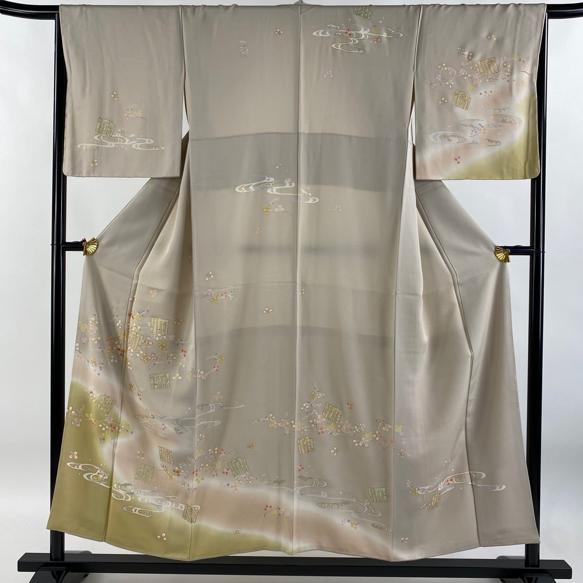 ★専用★未使用品 訪問着 枝花 くすみ紫 枝花 綸子 金彩 身丈162.0cm 訪問着 身丈153cm 裄丈65cm M 袷 源氏香 枝花 金糸 金彩 薄小豆