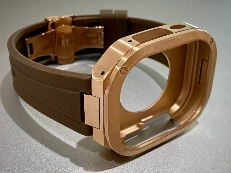 ローズブラウン AppleWatchカバーケース 脱着 簡単 保護 49㎜ Ultra カスタム ステンレス ベルト ラバー バンド アップルウォッチ対応