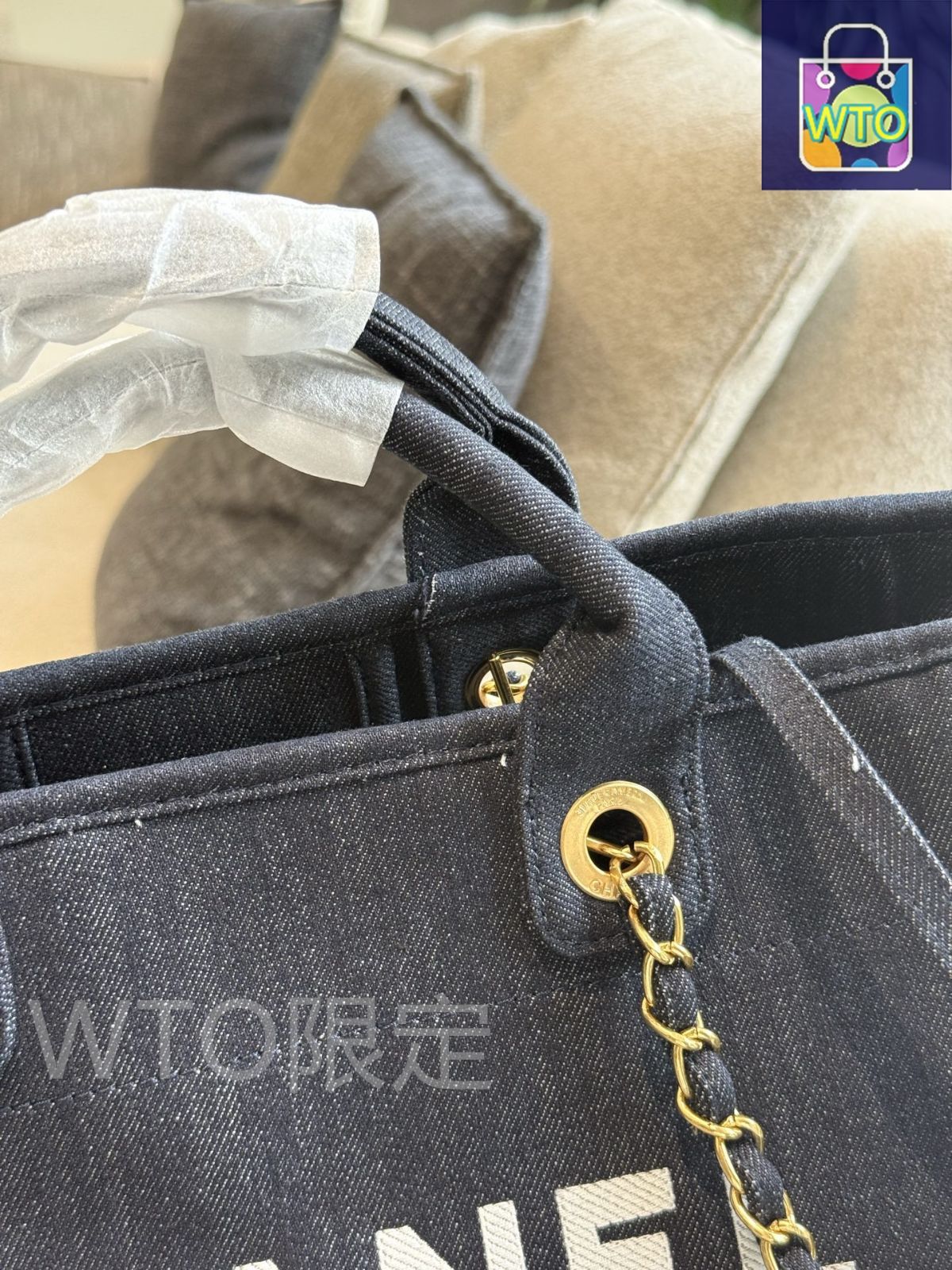 【デイリー使いしたくなる♪】シャネル デニムシュシュ ヴァンテーヌ シュシュ デニム風 パイピング ダンガリー