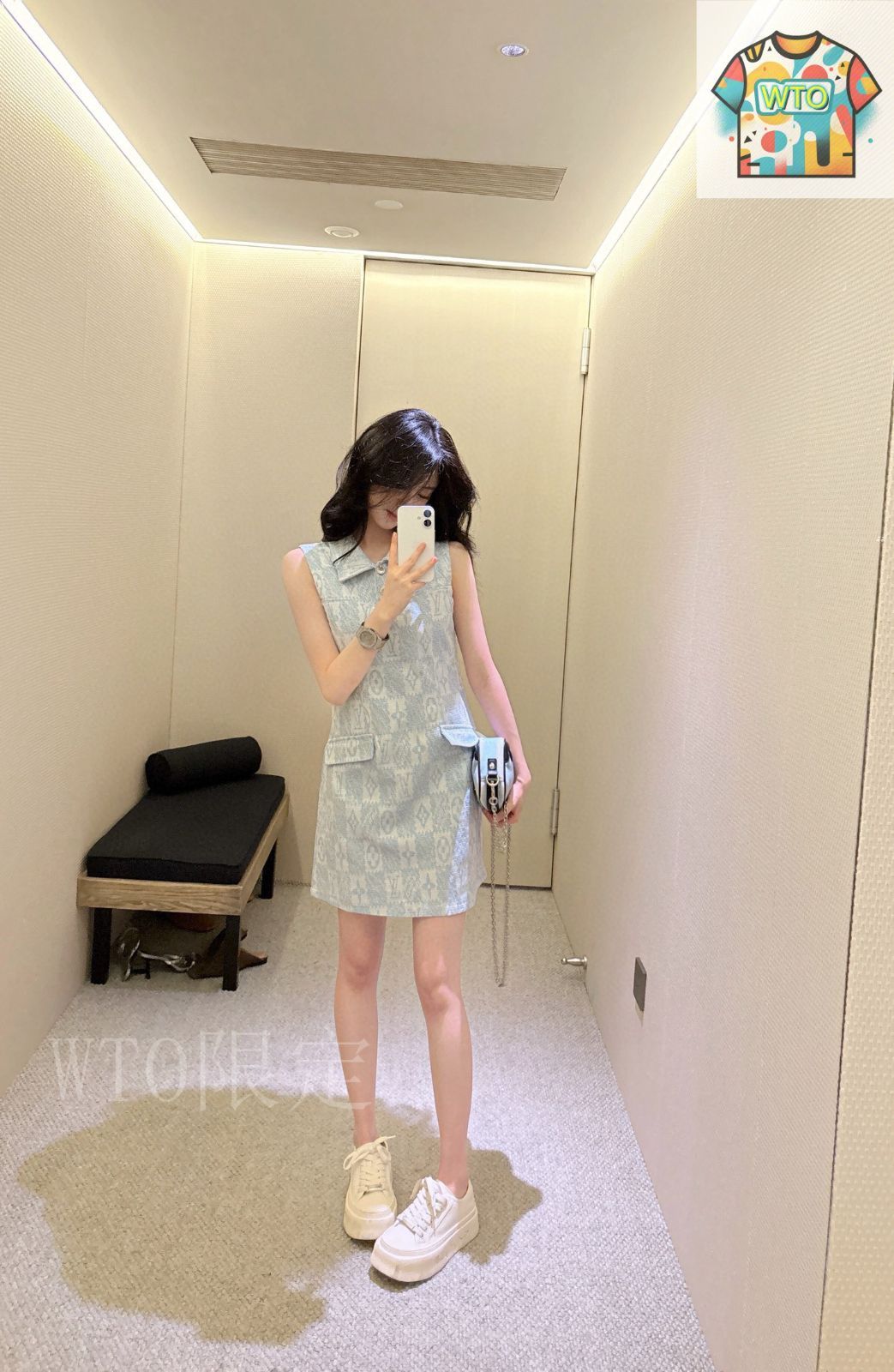 上品☆モノグラム【LOUIS VUITTON】デニムドレス 今日特価】Louis Vuitton All-Over Jacquard Denim Dress ルイ