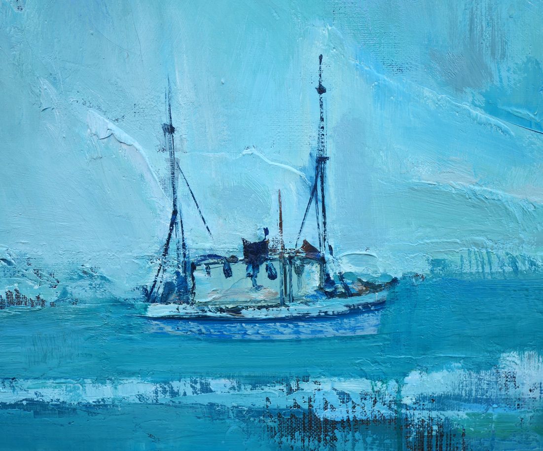 岩船 修三 『教会の見える函館港』 絵画 水彩 風景画 額縁 額装 縦45cm×