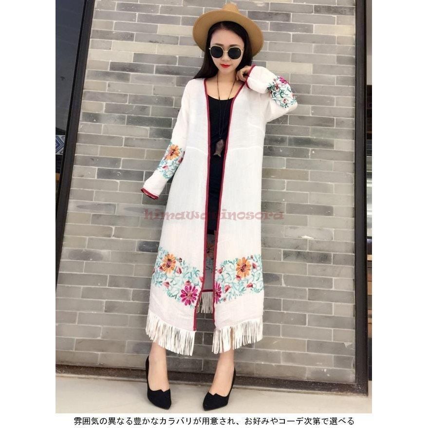 夏カーディガン レディース ロング丈 ライトアウター エスニック柄 女性用 薄手 カーディガン 長袖 フリンジ 花柄 レトロ 夏物 春秋物 夏カーディガン レディース ロング丈 ライトアウター エスニック