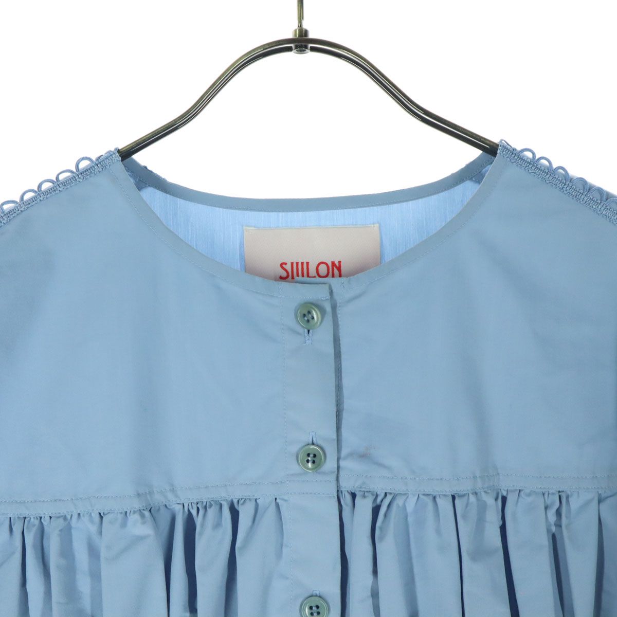 美品 SIIILON シーロン 21AW 日本製 長袖 ブラウス F ブルー SLAW21B01  