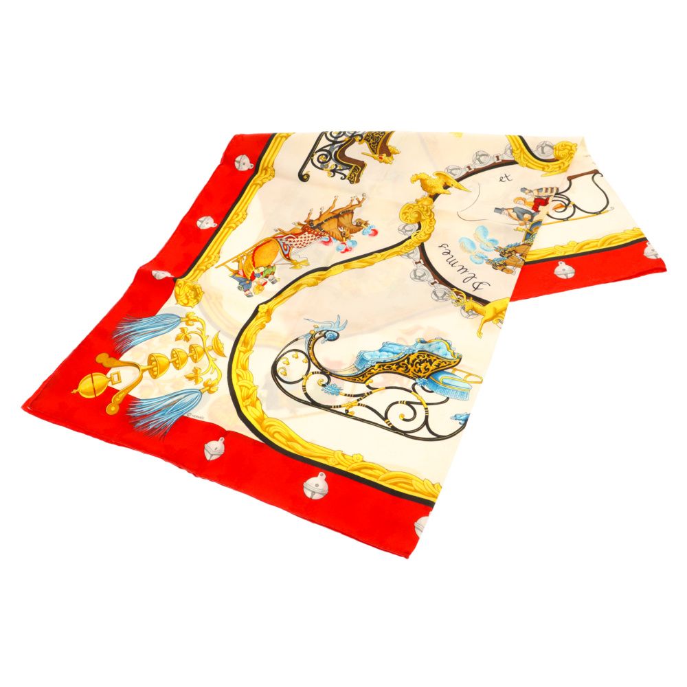 HERMES (エルメス) Plumes et Grelots 羽根飾りと鈴 カレ90 シルク