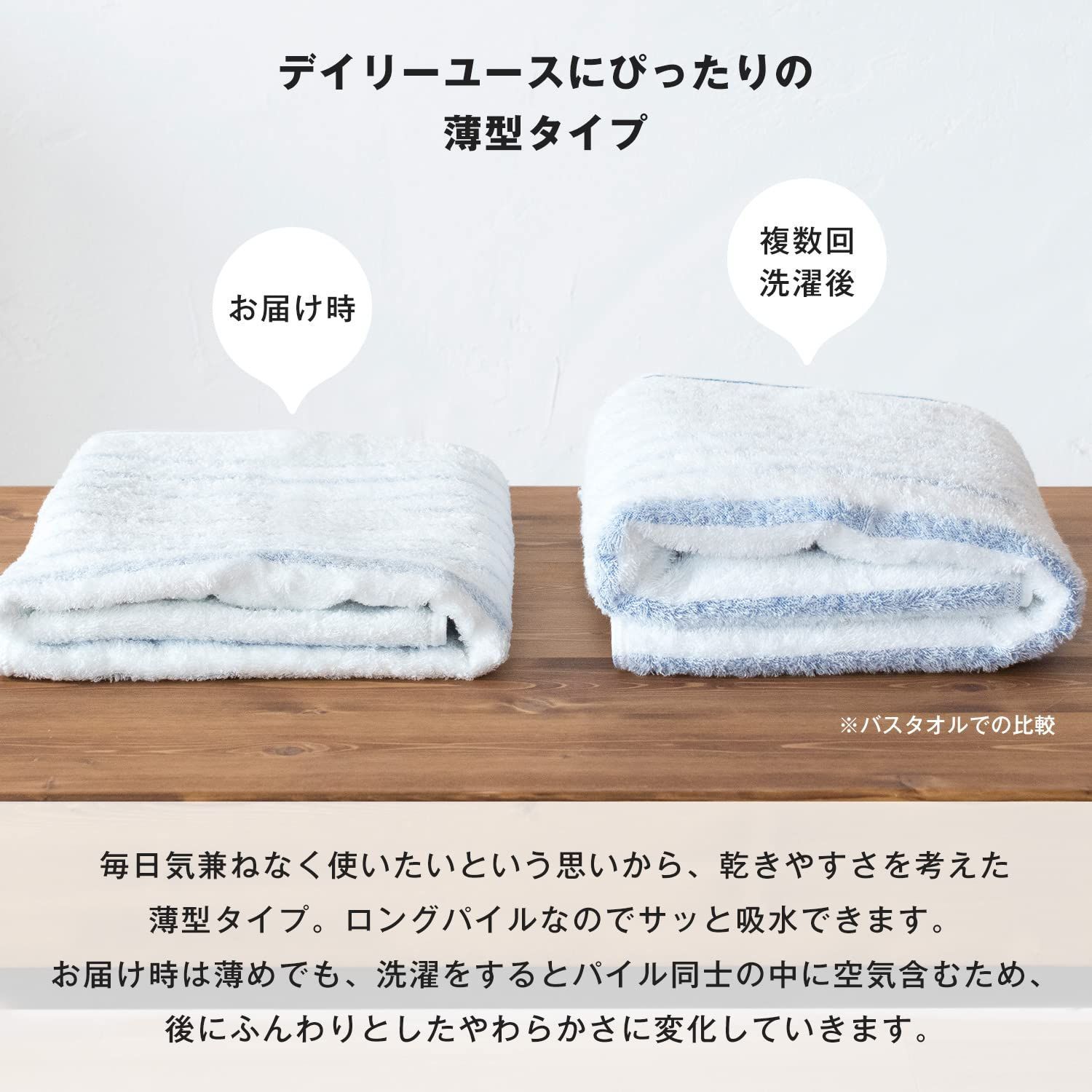 ☆やわらか 部屋干し 綿100％ 速乾 吸水 ナチュラルボーダー 日本製 2枚セット バスタオル 認定 (イエロー・ブルー) 今治タオル ブルーム 