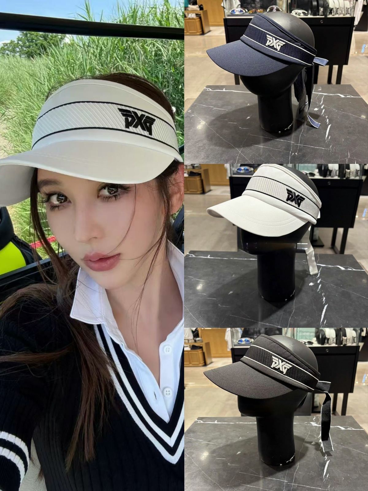 レディースゴルフ ルック ゴルフ サンキャップ PXG リボン ストラップ 3色