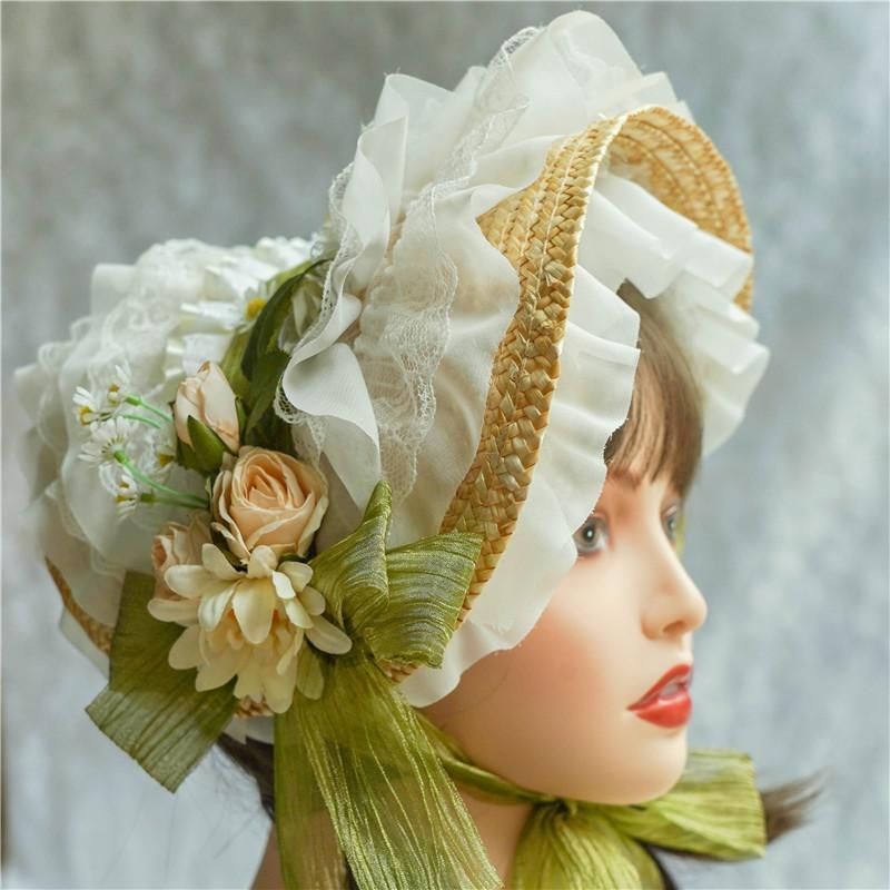 タグ付き未使用 メイドキャップ ボンネット ロリータ ヘッドドレス ロリータ ボンネット 帽子 ロリィタ ヘッドドレス カチューシャ