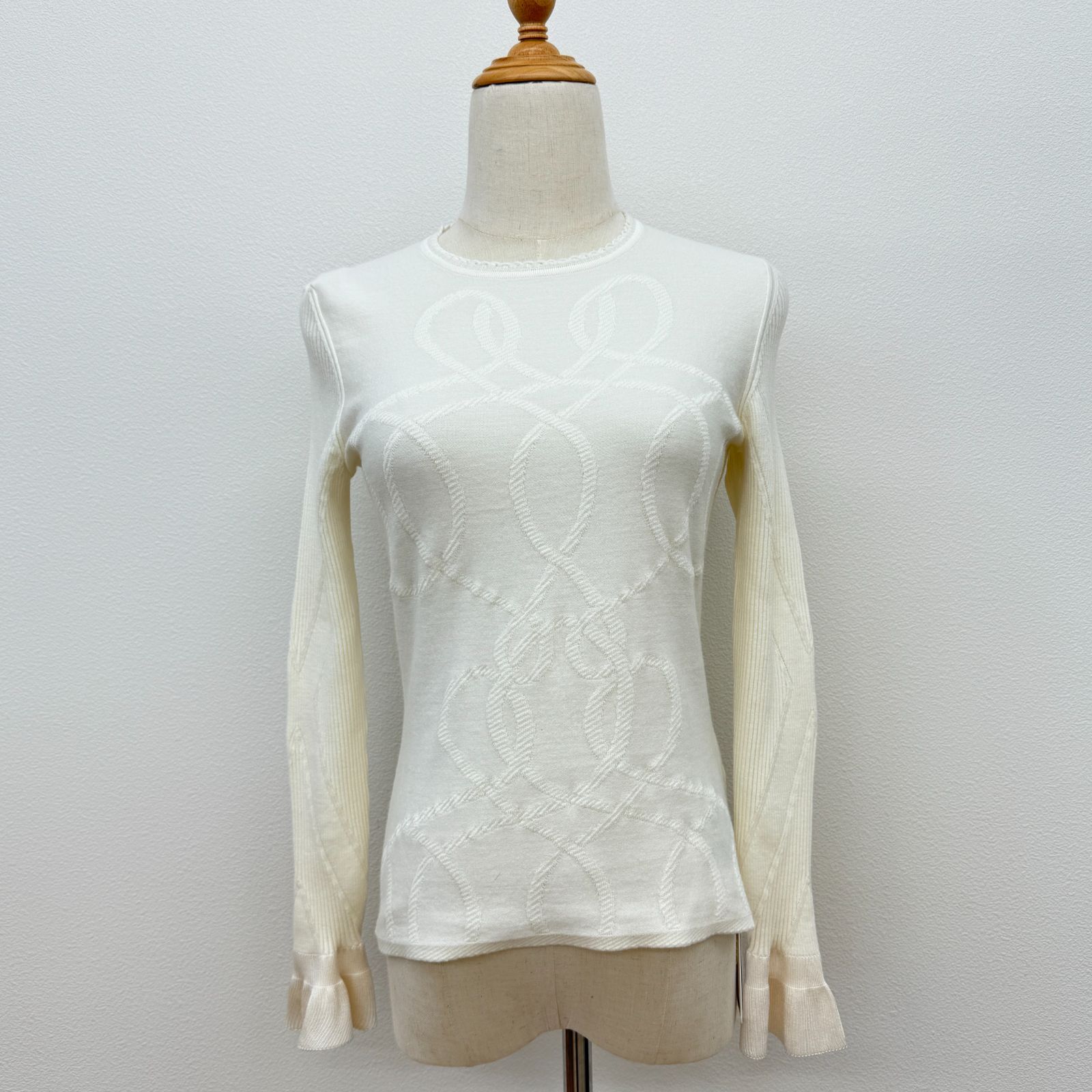 鑑定済み エルメス PALEFROI REMIX 36 Sサイズ程度 ホワイト ウール ナイロン シルク 長袖 ニット