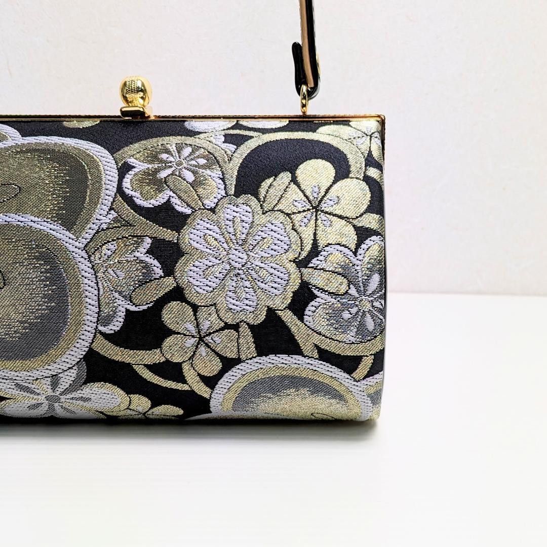 和装 草履バッグセット 帯地 梅 黒×金 3枚芯 フリーサイズ k16-13 和装 草履バッグセット 帯地 梅 黒×金 3枚芯 フリーサイズ k16-13