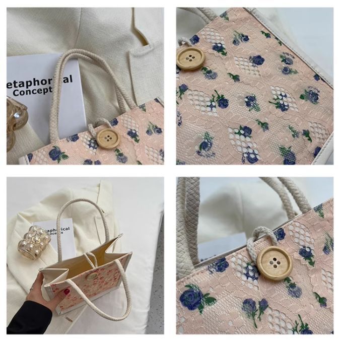 新品ランチバッグ帆布 ミニトートパンセ花