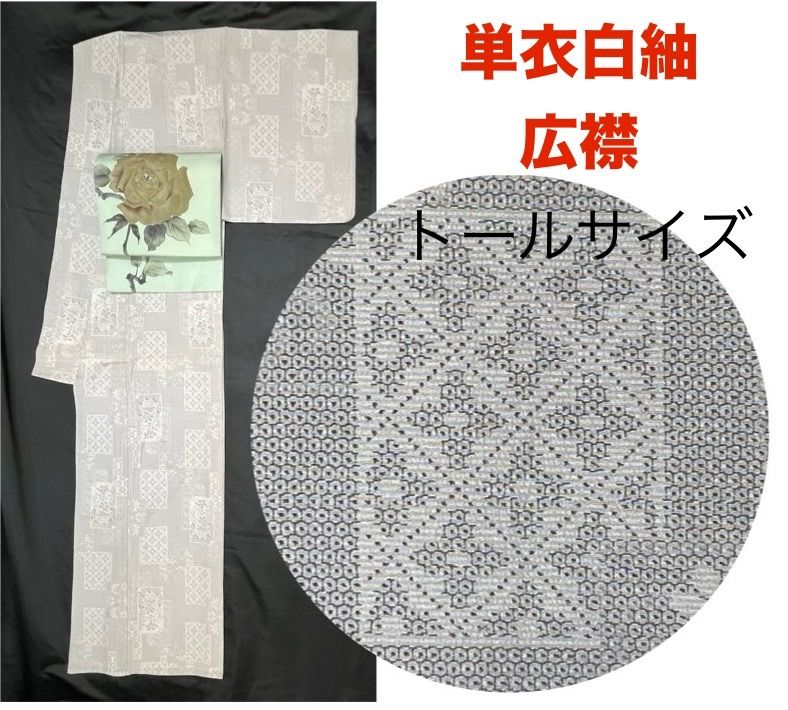 豪華絢爛綺麗美品トールサイズ身丈172cm裄丈71cm単衣正絹白紬広襟 