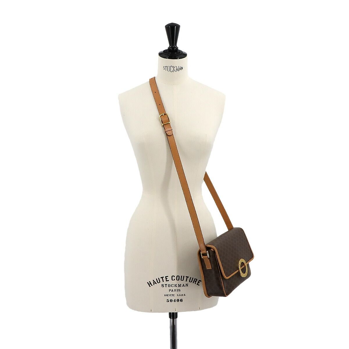 セリーヌ CELINE マカダム柄 ショルダー バッグ PVC レザー ブラウン 
